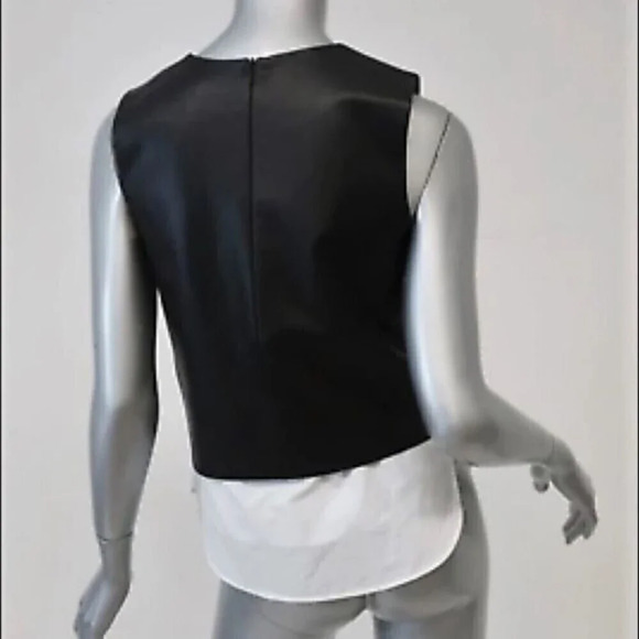 Theory Hodal Detachable Poplin Insert Leather Top ❤️ - Picture 6 of 7